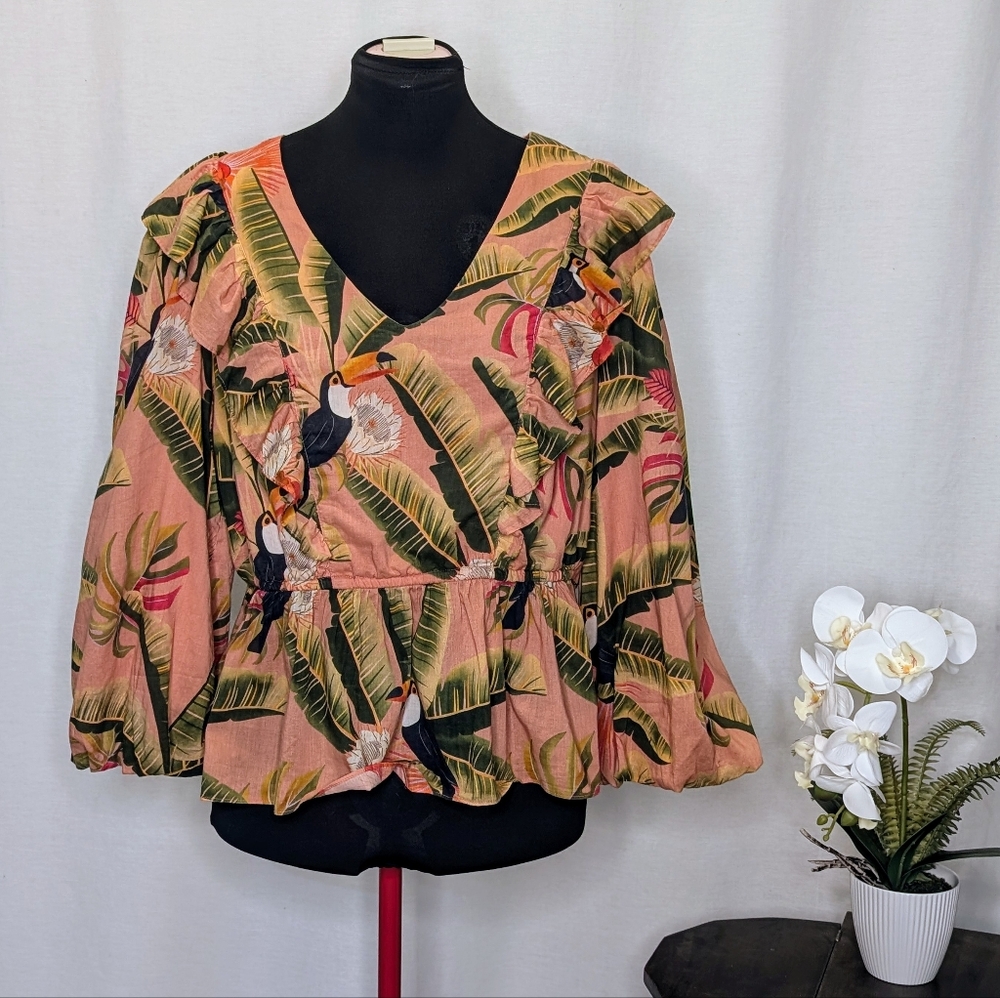 FARM Rio Tropical Print Peplum Blouse Large
